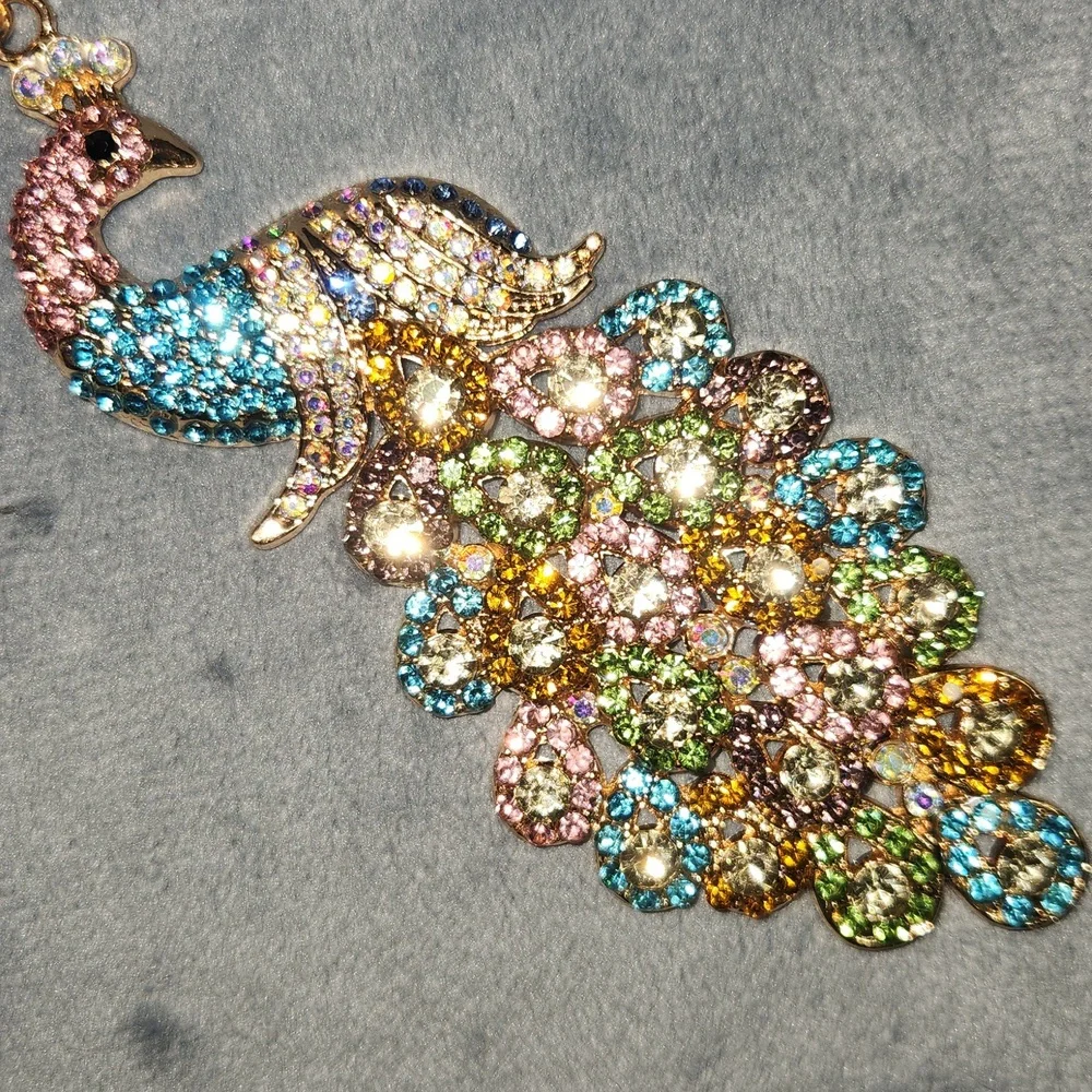 MultiColor Peacock with Gold Accents Bag Charm Keychain - Picture 4 of 4